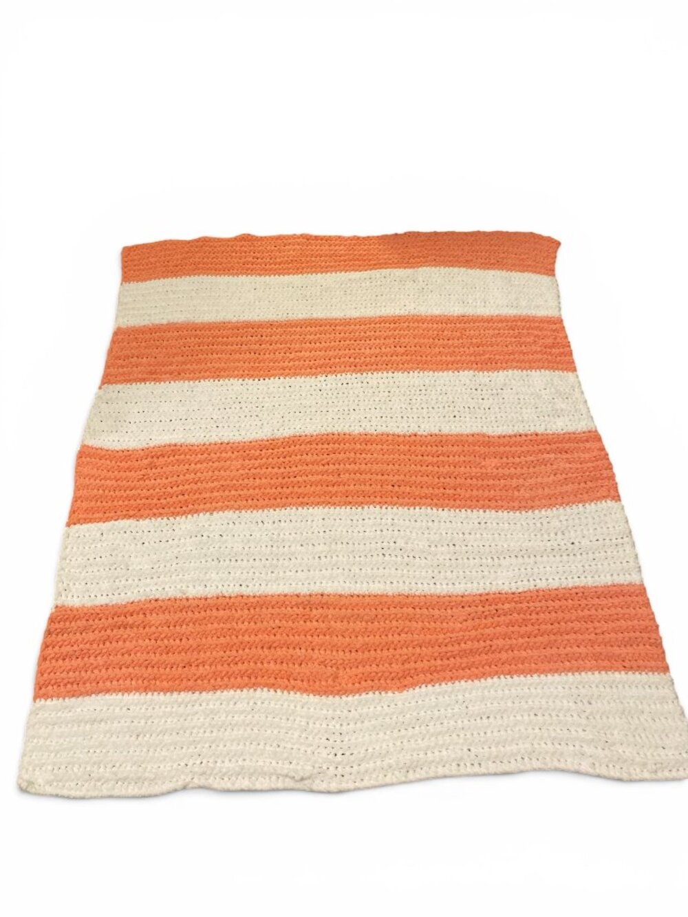 Handmade Crochet Thick Coral Pink & White Blanket Throw